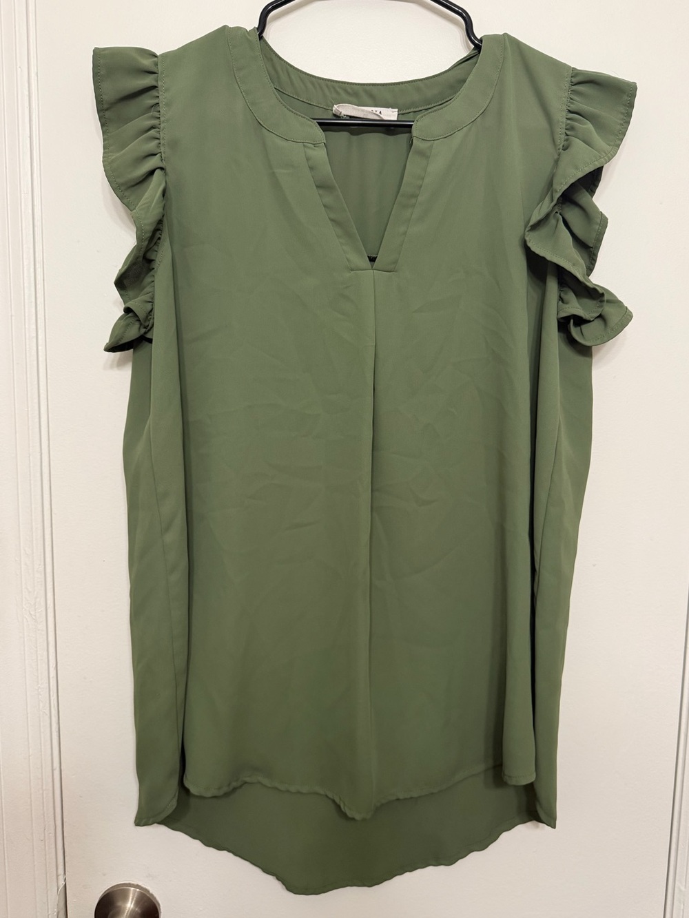 NWOT Olive Green Ruffle Sleeve V-Neck Blouse